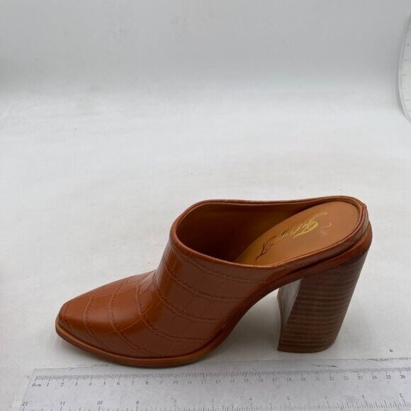 FOWT Women Crocodile Embossed Mules Chunky Stacked Heel Slippers Brown Shoes - Picture 2 of 8